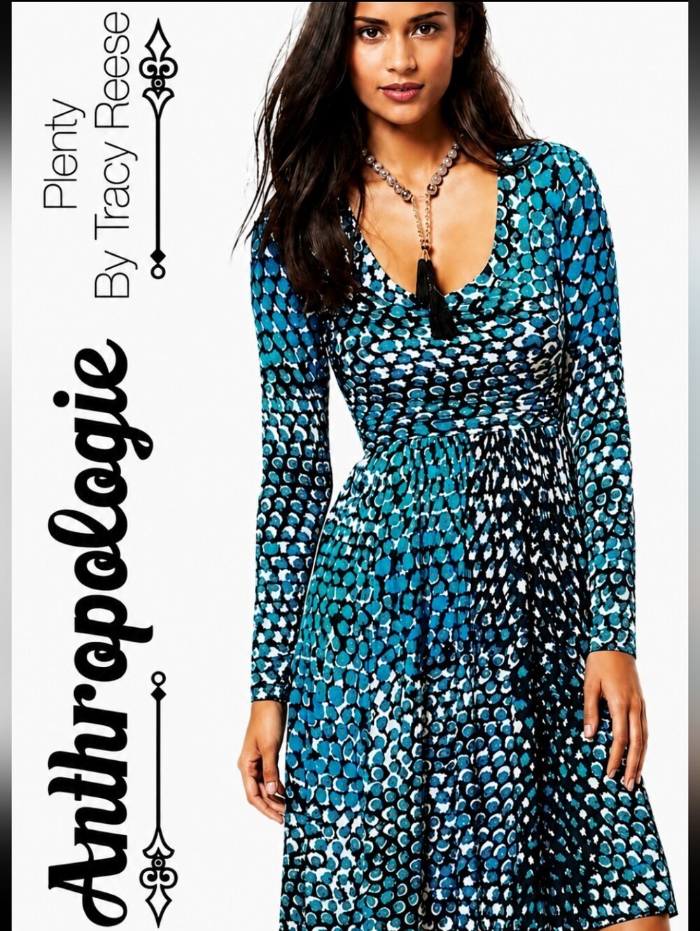 Plenty by Tracy Reese Petites Blue Dot Patterned Long-Sleeve Mini Dress
